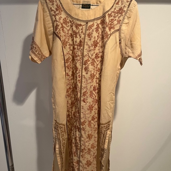 Women’s Indian 2 Piece Cream Cotton Top & Pants w Matching - Picture 6 of 11